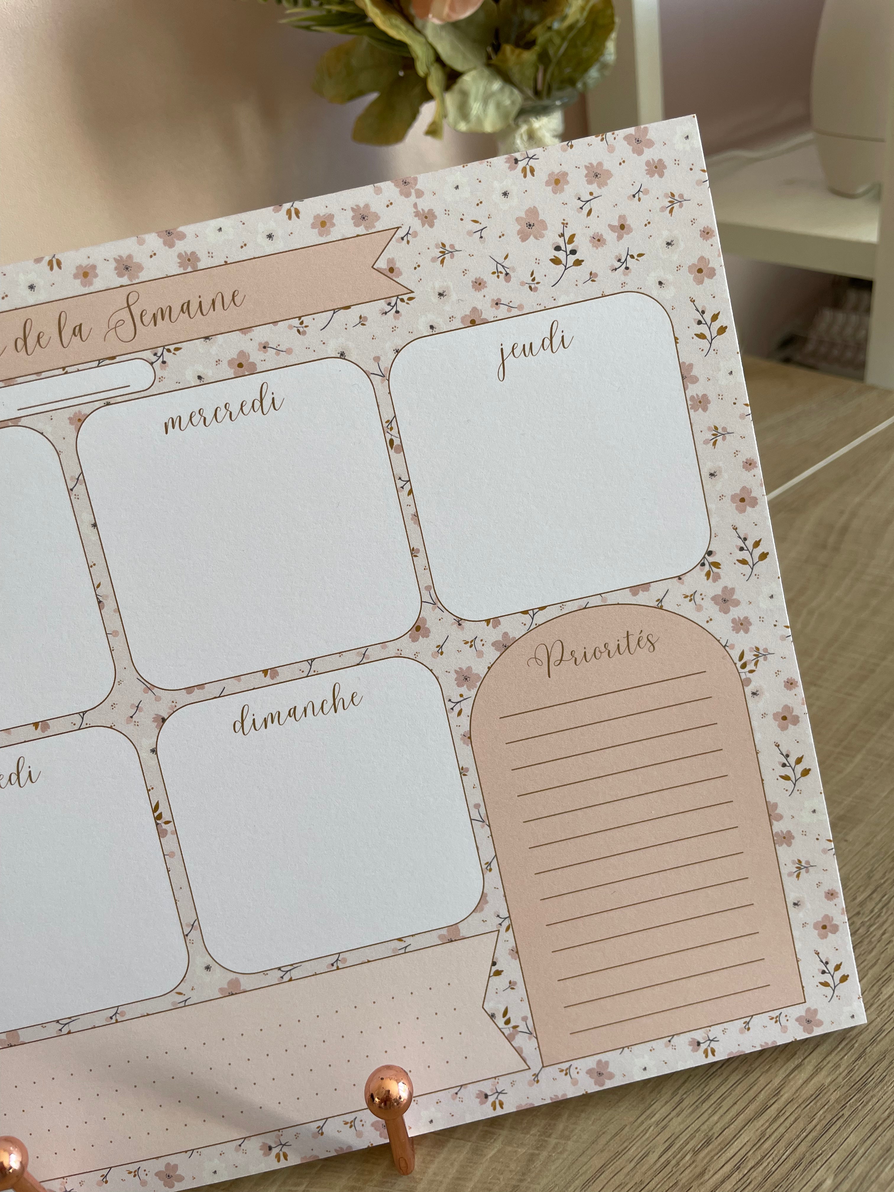 Semainier - Weekly planner A4  floral - organisation hebdomadaire - planning - agenda - bloc-notes