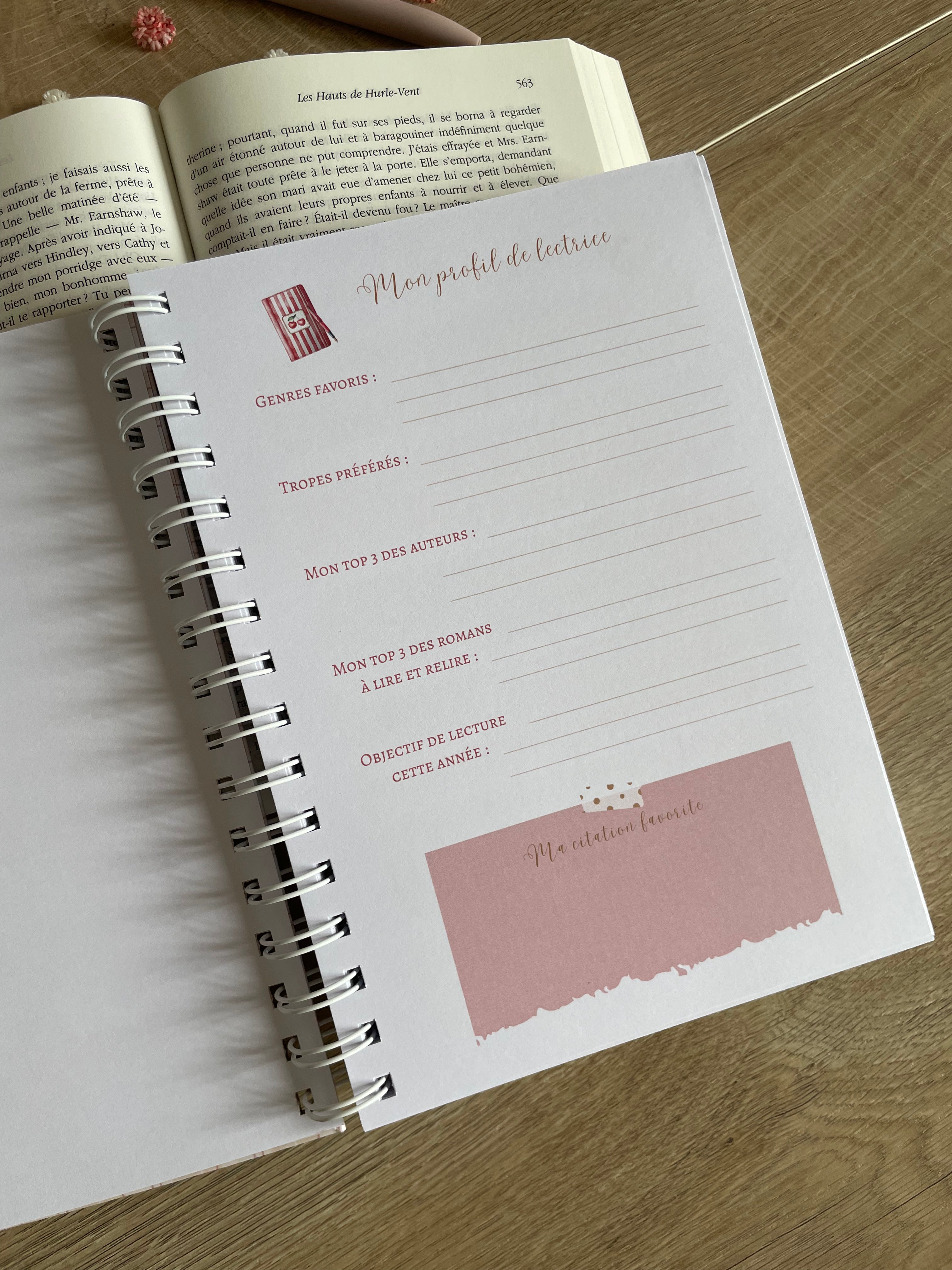 Journal de lecture A5 fait main - 100 critiques de livres - avis de lecture - romance - carnet de notes