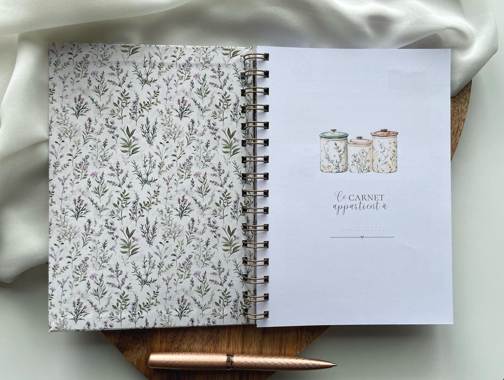 Carnet de recettes familiales A5 fait main à spirales floral style cottagecore - Family Cook book