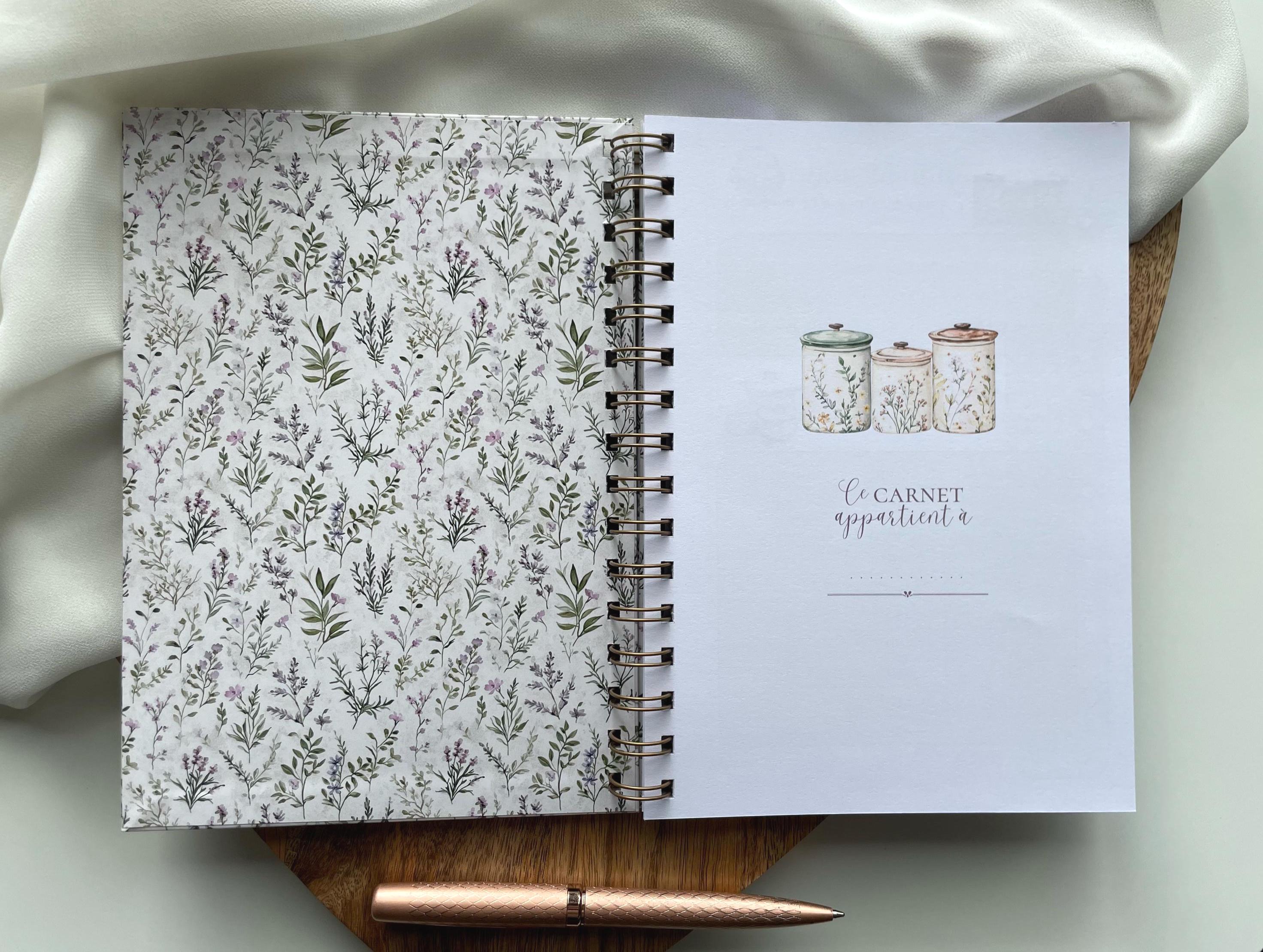 Carnet de recettes familiales A5 fait main à spirales floral style cottagecore - Family Cook book