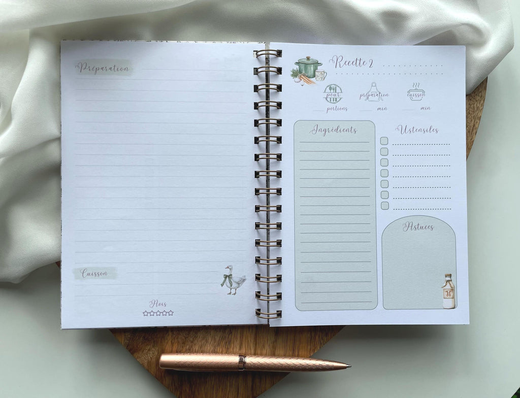 Carnet de recettes familiales A5 fait main à spirales floral style cottagecore - Family Cook book