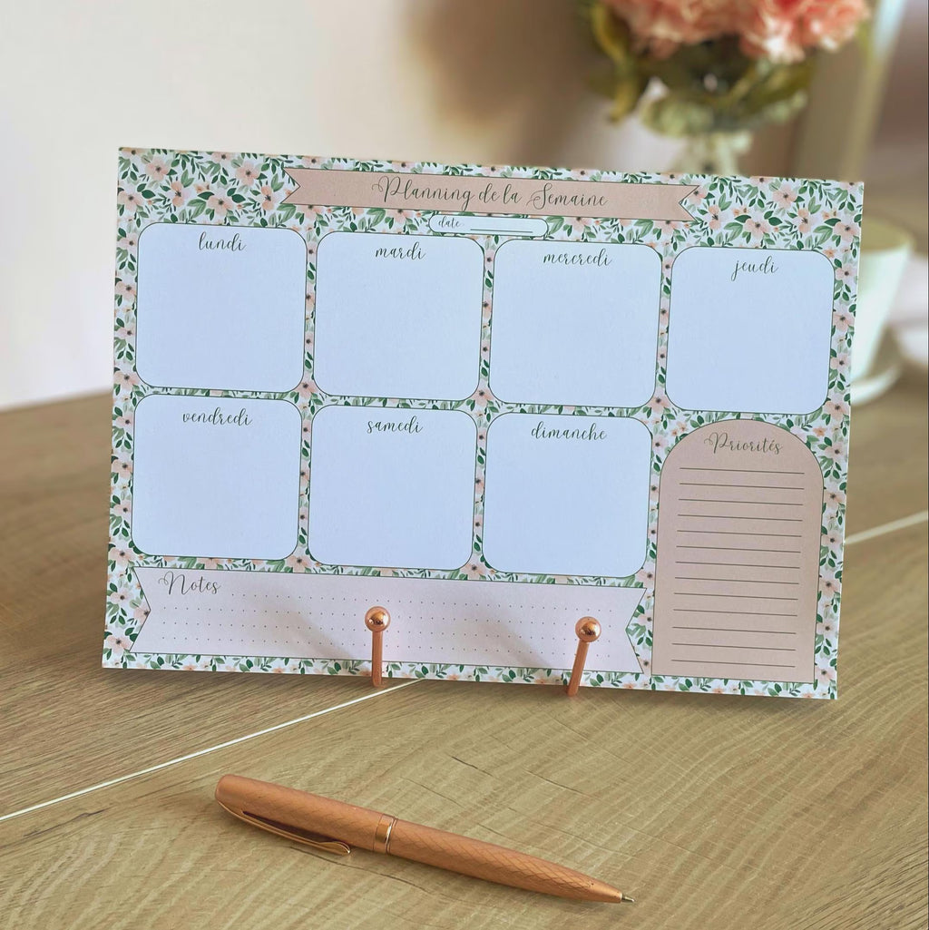 Weekly planner floral - planning de la semaine - semainier - organisation hebdomadaire - bloc-notes