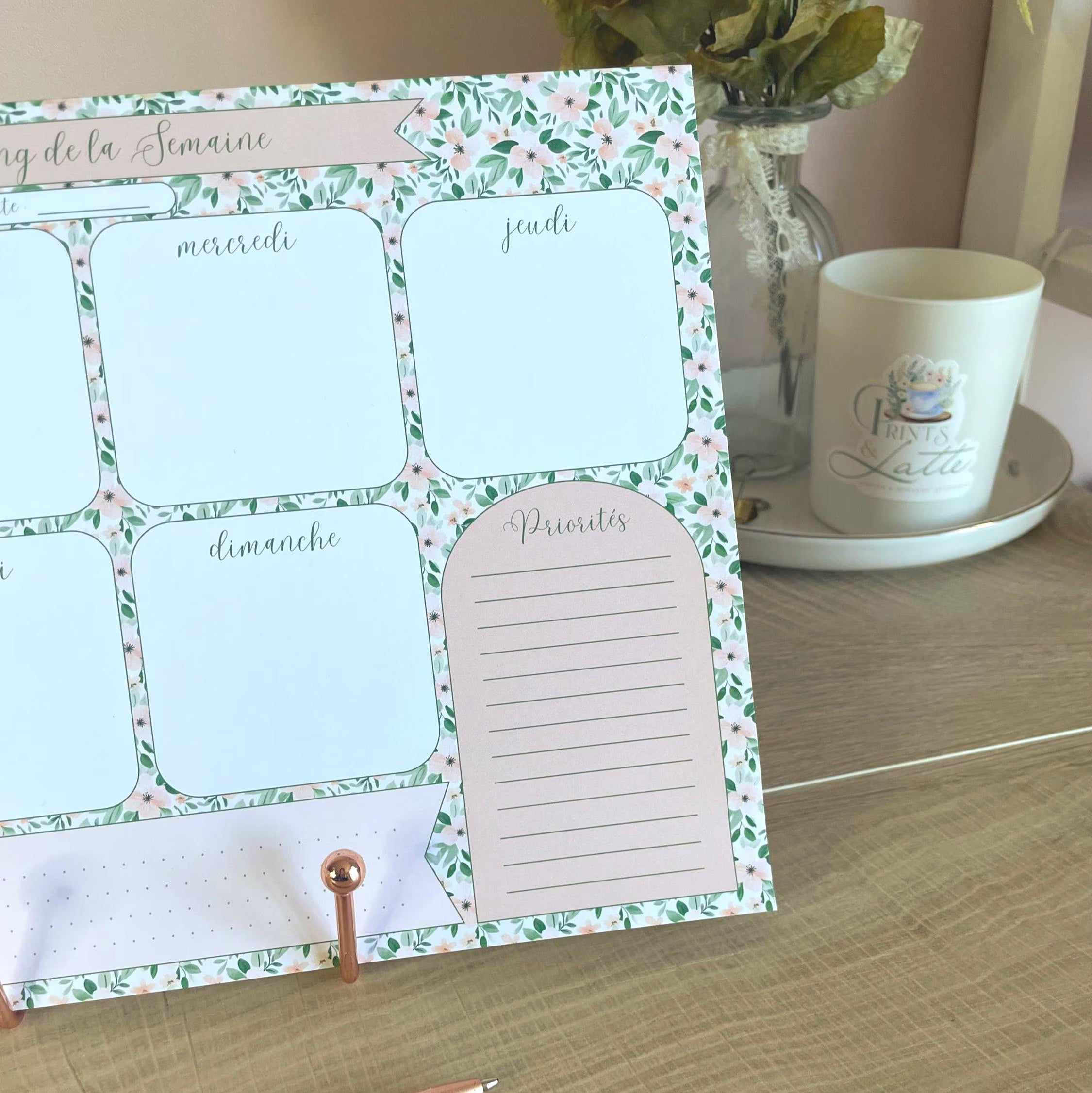 Weekly planner floral - planning de la semaine - semainier - organisation hebdomadaire - bloc-notes
