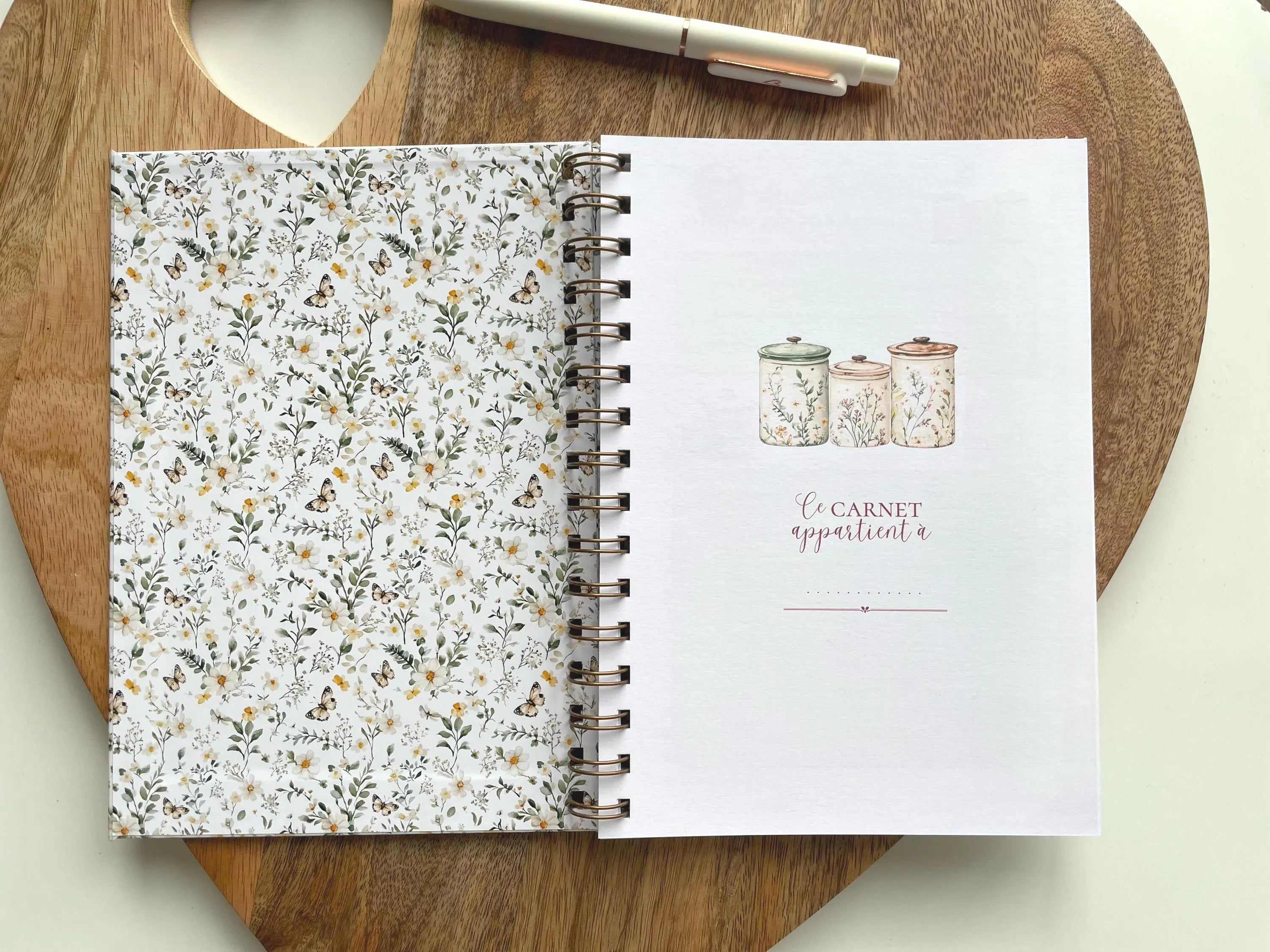 Carnet de recettes familiales à spirales A5 fait main style floral cottagecore - Family Cook book