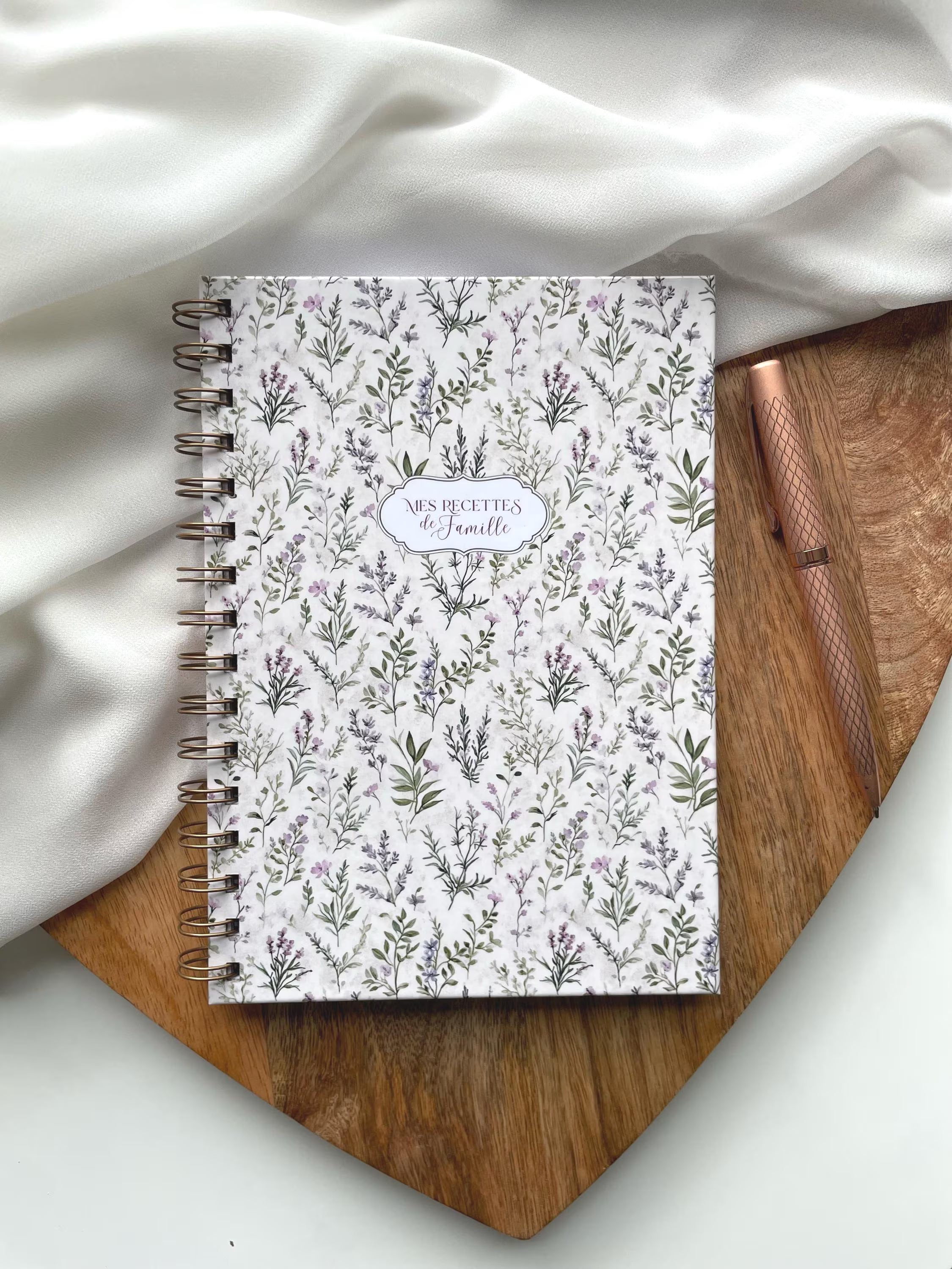 Carnet de recettes familiales A5 fait main à spirales floral style cottagecore - Family Cook book