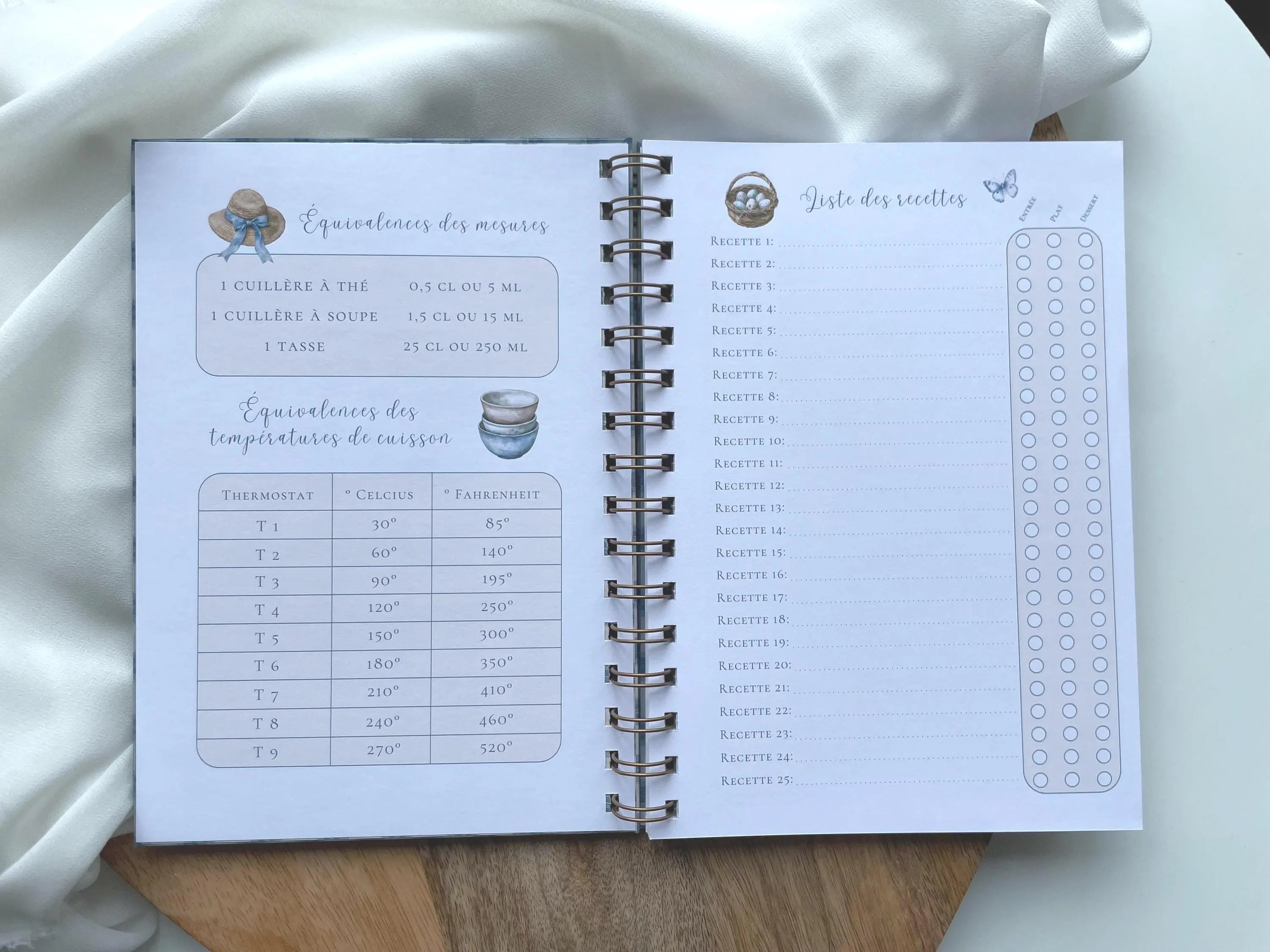 Carnet de recettes à spirales A5 - personnalisable - fait main style cottagecore Vichy - les recettes de maman