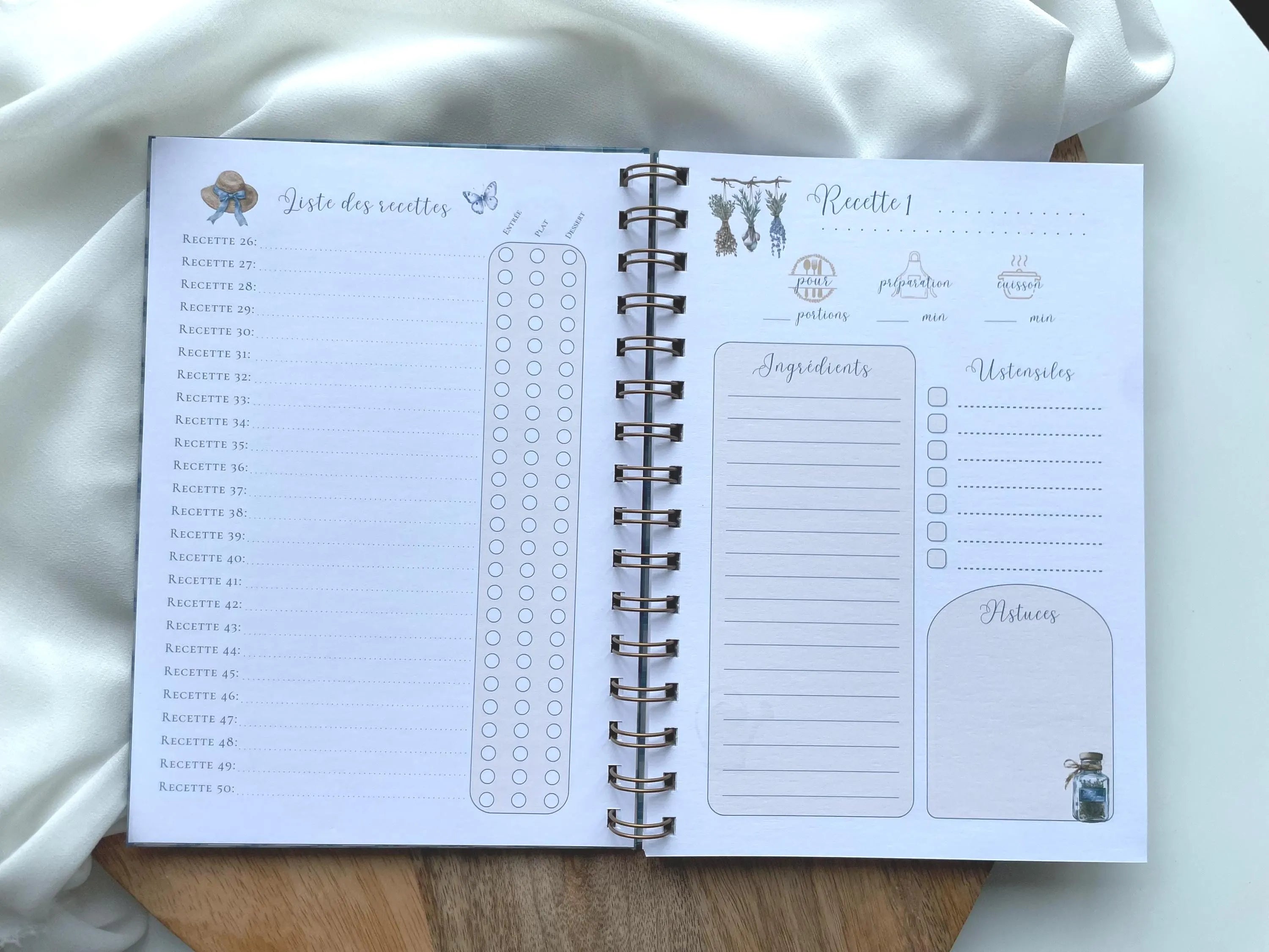 Carnet de recettes à spirales A5 - personnalisable - fait main style cottagecore Vichy - les recettes de maman