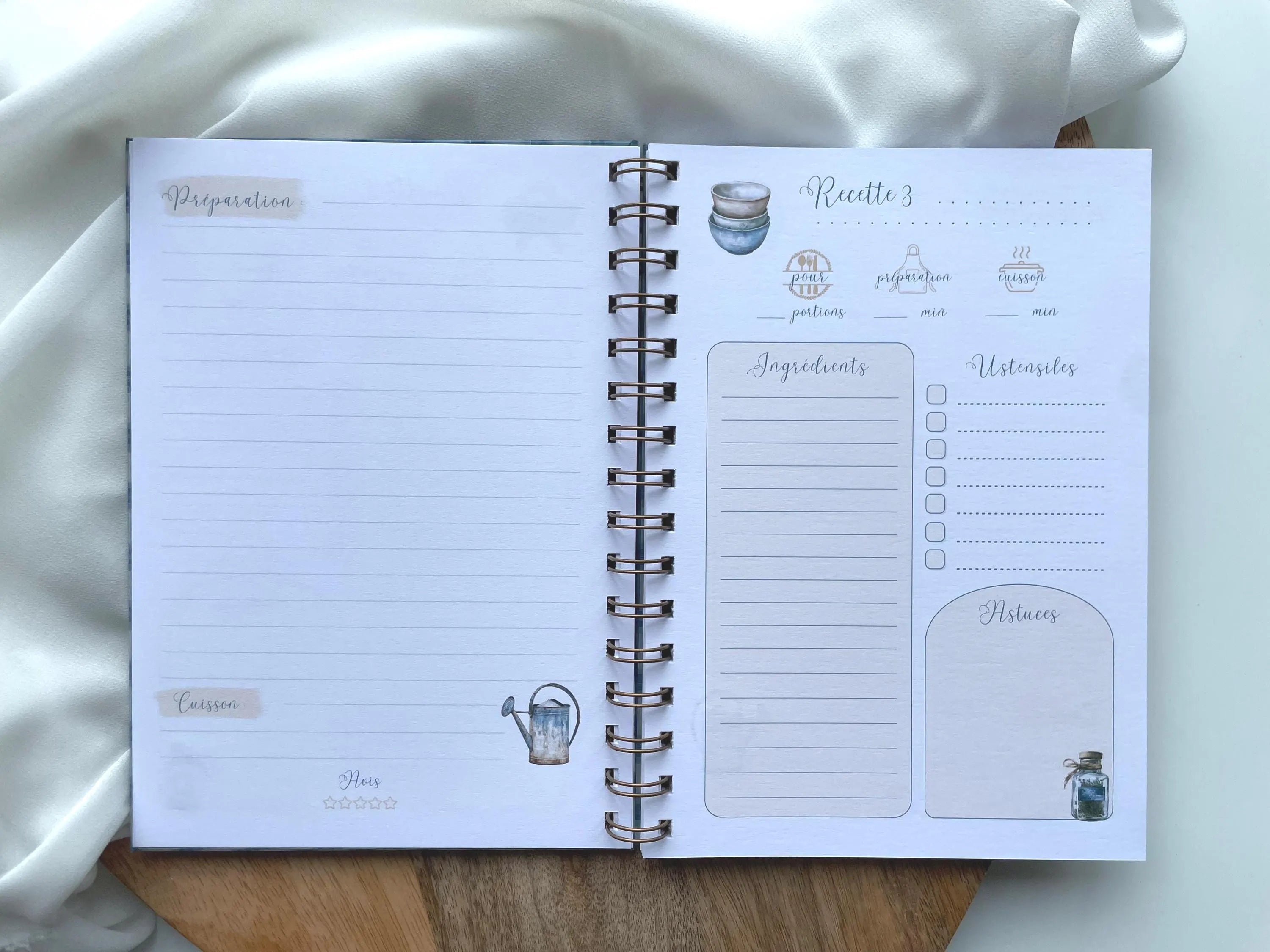 Carnet de recettes à spirales A5 - personnalisable - fait main style cottagecore Vichy - les recettes de maman