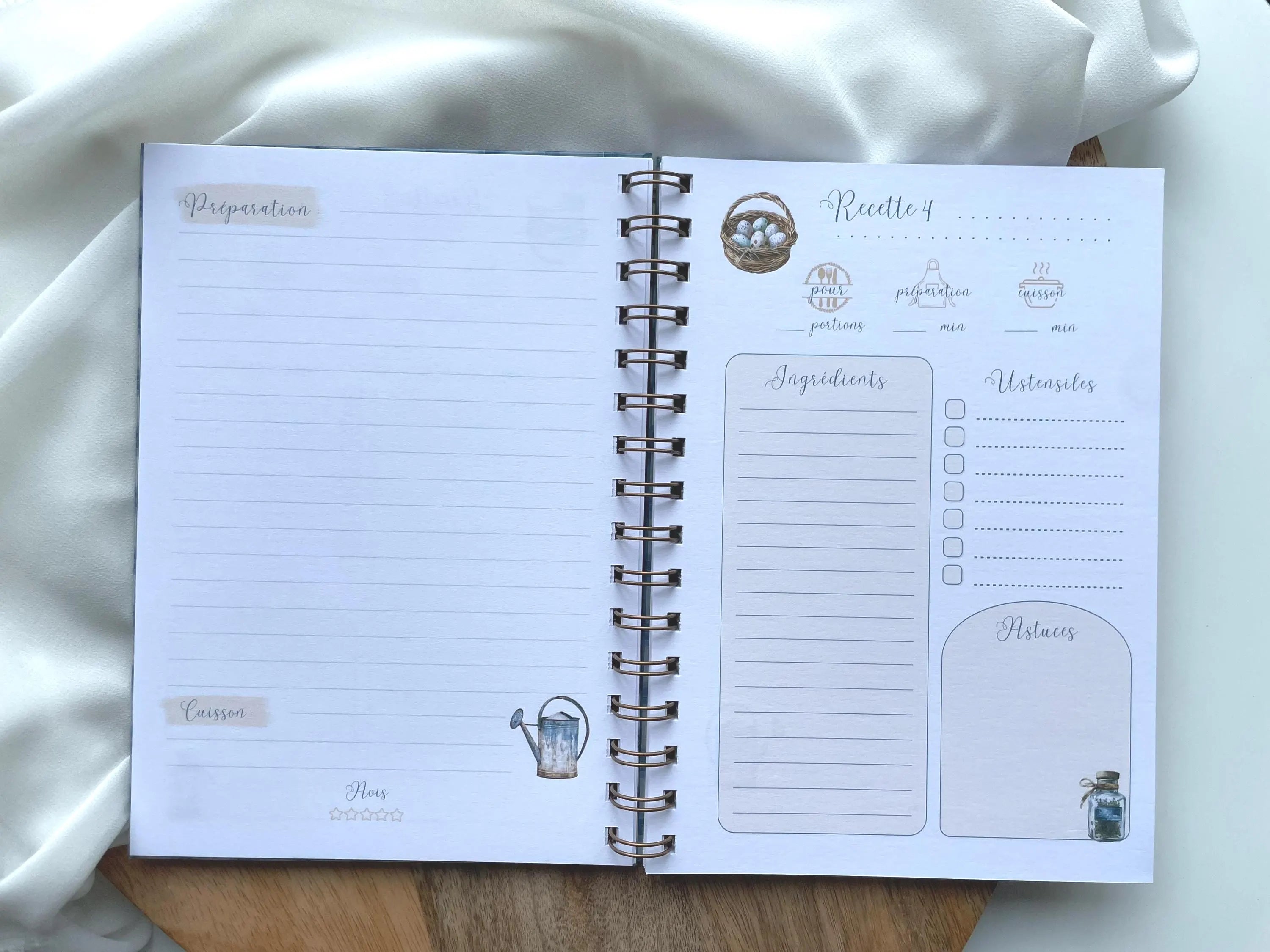 Carnet de recettes à spirales A5 - personnalisable - fait main style cottagecore Vichy - les recettes de maman