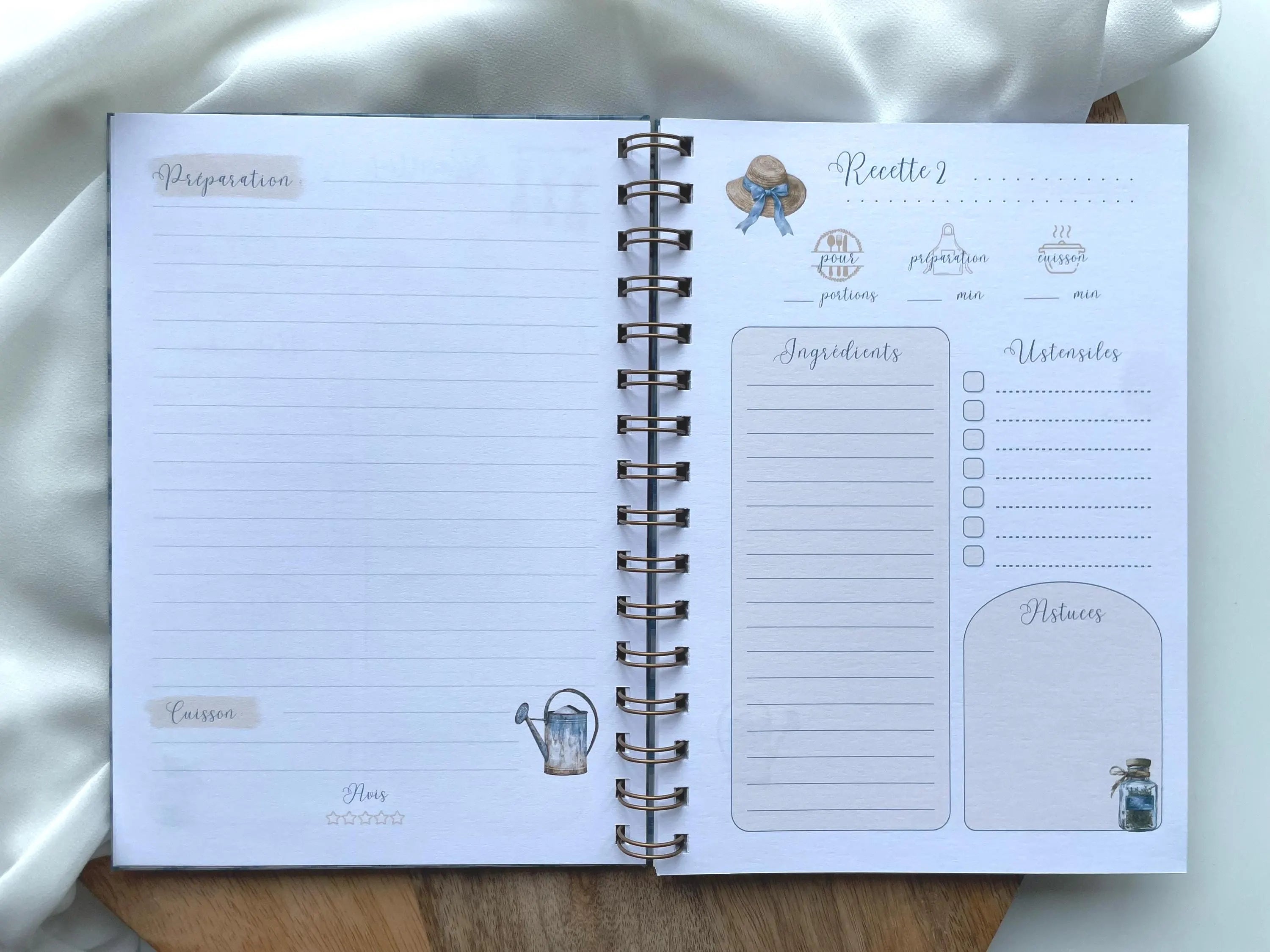 Carnet de recettes à spirales A5 - personnalisable - fait main style cottagecore Vichy - les recettes de maman