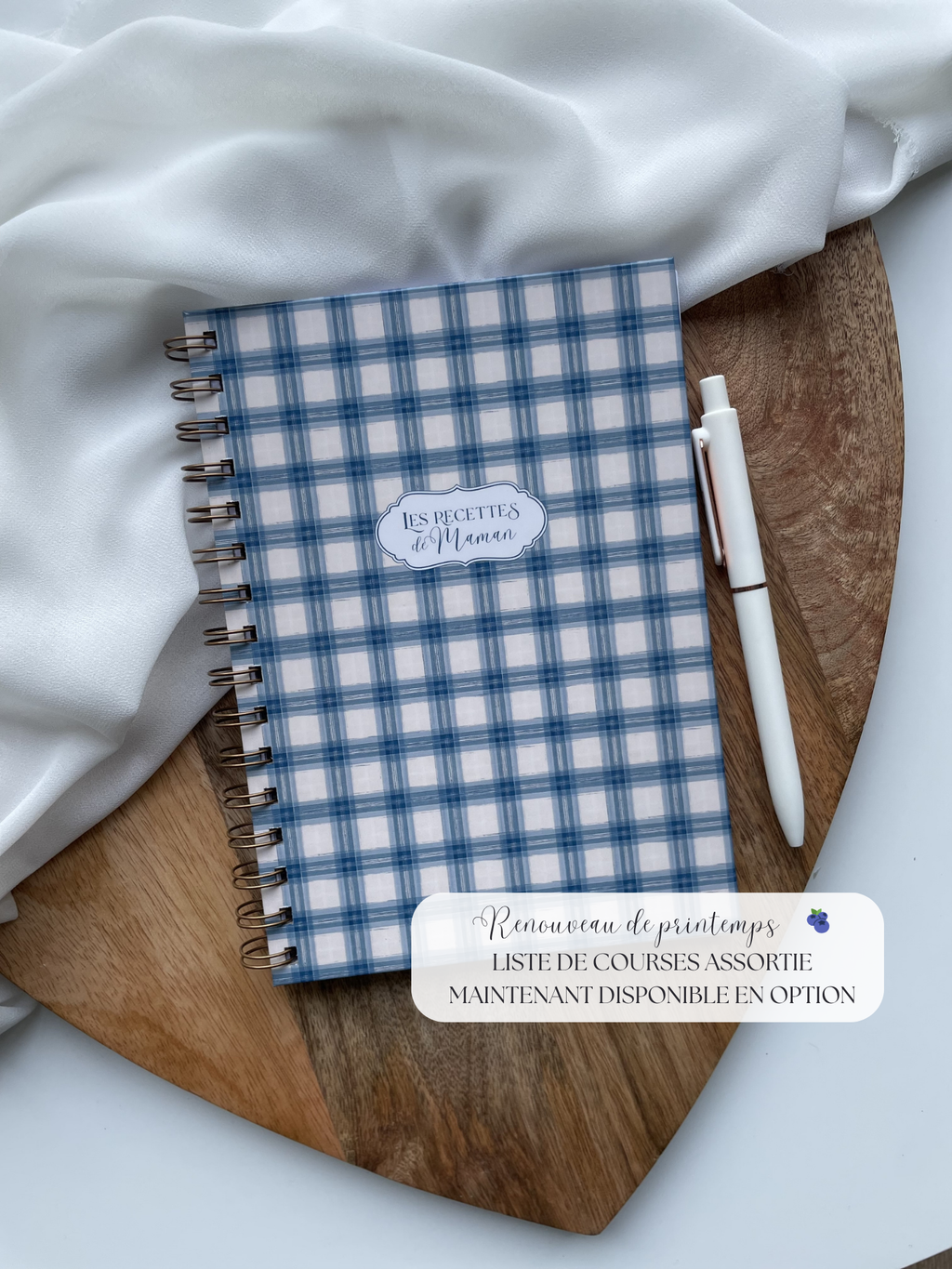 Carnet de recettes à spirales A5 - personnalisable - fait main style cottagecore Vichy - les recettes de maman